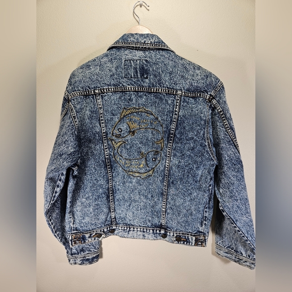 Vintage 90s Joey Fresco Acid Wash Embroidered denim jacket Large - Picture 2 of 3